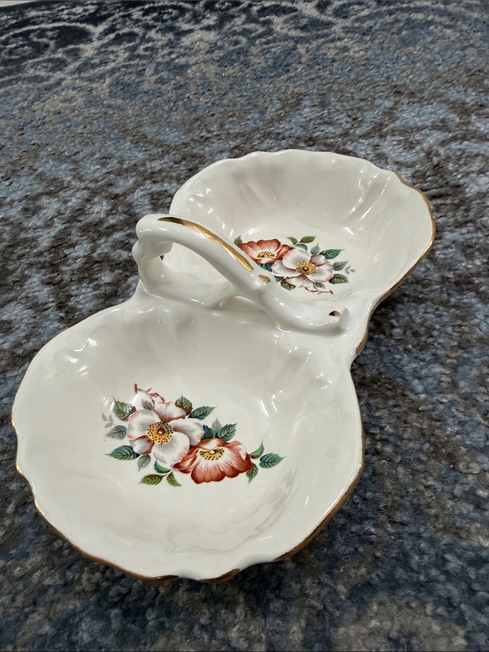 🌹VTG House of Webster Ceramics-Eastland TX Divided Floral Wild Rose Dish